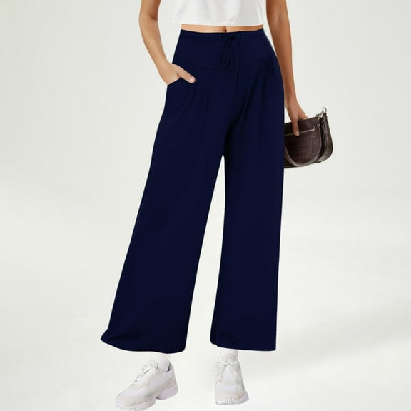 Women's Pants Under $10 High Rise Staright Leg With Pockets And Elastic Waistband Spring Summer Casual Loose Solid Color Fashion Pockets Outwear Long Pants For Women