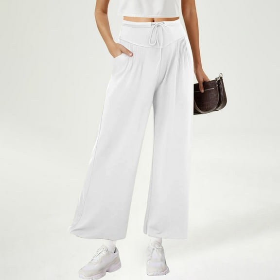 Women's Pants Under $10 High Rise Staright Leg With Pockets And Elastic Waistband Spring Summer Casual Loose Solid Color Fashion Pockets Outwear Long Pants For Women