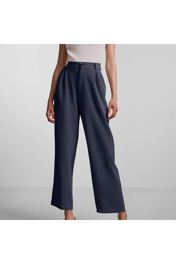 Women's Pants Under $10 High Rise Wide Leg With Pockets Black Solid Color High Waist Hanging Temperament Commuting Versatile Casual Pocket Wide Leg Trousers Long Pants