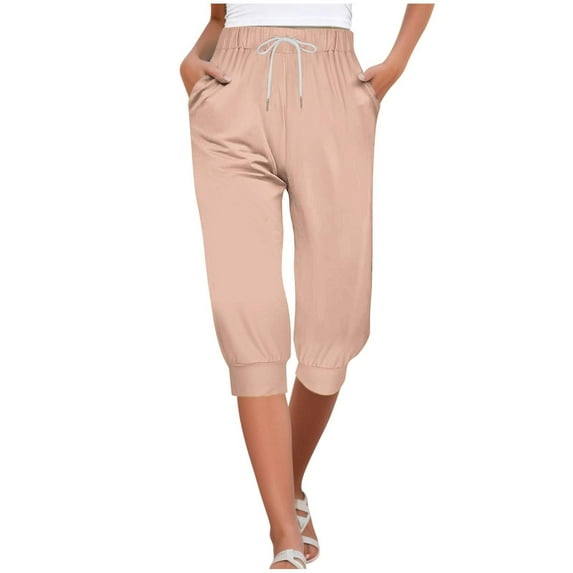 Women's Pants Clearance High Waisted Stretchy Pants for Women Casual Elastic Tie Waist Loose Long Pants With Pocket Capris