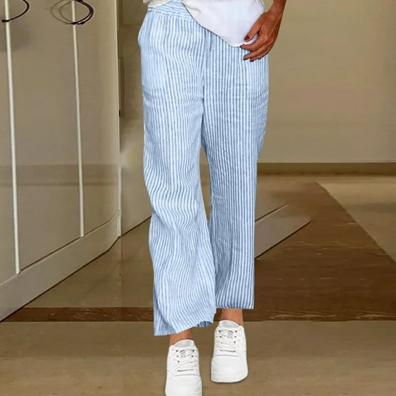 Women's Pants Under $10 High Rise Staright Leg With Pockets Casual Daily Pocket Elastic Waist Loose Fashion Straight Leg Pants