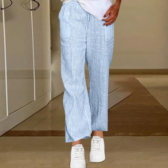 Women's Pants Under $10 High Rise Staright Leg With Pockets Casual Daily Pocket Elastic Waist Loose Fashion Straight Leg Pants