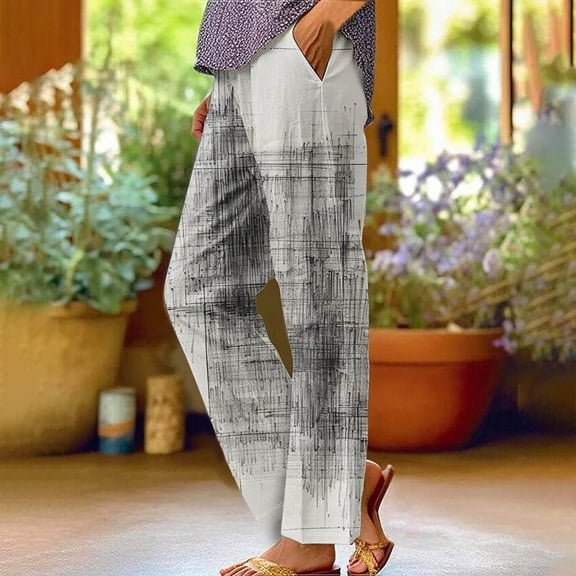 Women's Pants Under $10 Plus Size Staright Leg Printed Rolled Casual Pocket Straight Leg Pants