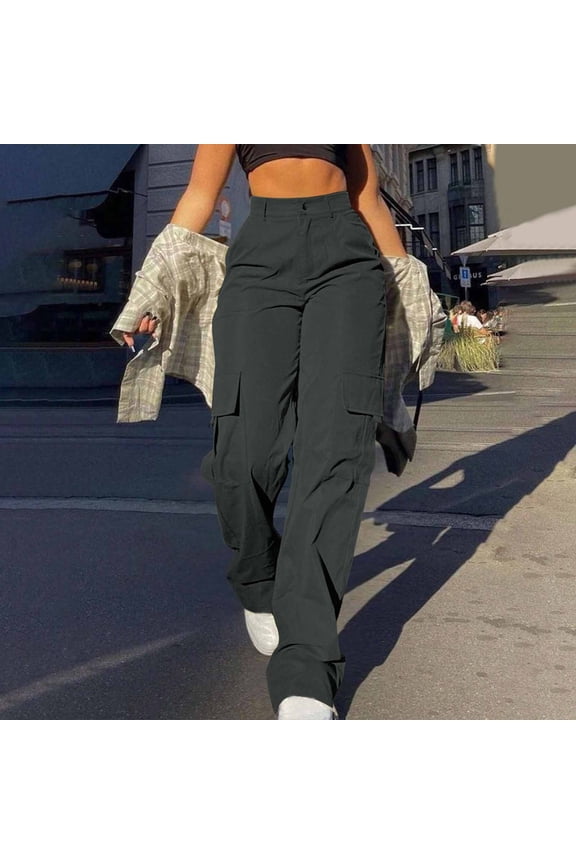 Women's Work Pants Under $10 High Waisted Straight Leg with Pockets Casual Comfort Workwear Trousers