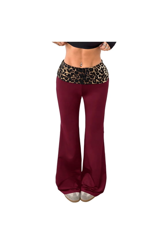 Women's Pants Colorblock Leopard Flared Slim Fit Draped Yoga Sport Long Soft Breathable Lightweight Stretchy Women's Slacks