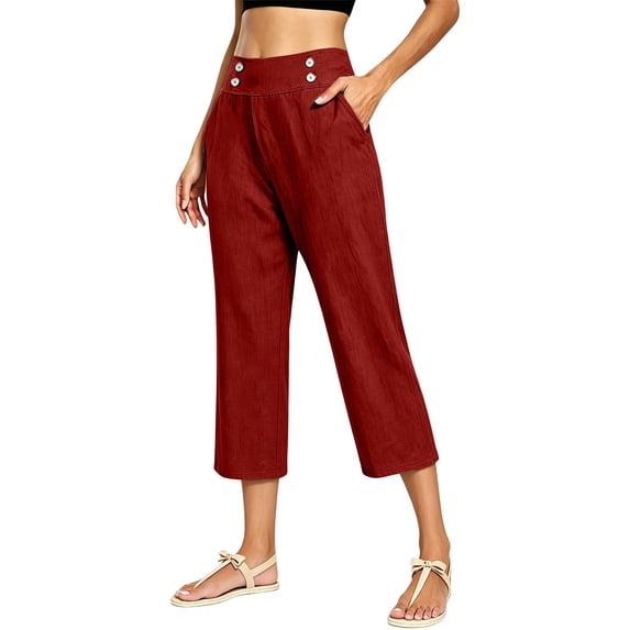 Women's Pants Cotton Linen Petite Summer Lightweight High Waist Straight Leg Solid Summer Casual Fashion Trousers Pants For Women
