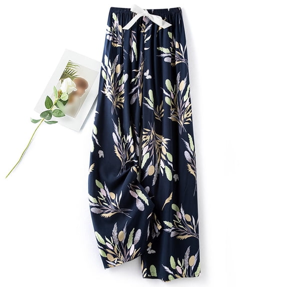 Women's Pants Cotton Pajama Pants Lounge Wide Leg Baggy Sweatpants with Pockets Blue Free Size