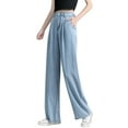 thumbnail image 1 of Women's Pants Cwork Denim Wide Leg Elastic High Waist Thin Drape Spring New Loose Straight Jeans Trousers, 1 of 9