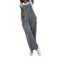 thumbnail image 1 of Women's Pants Cwork Sleeveless Dungarees Loose Long Jumpsuit Overalls Trousers, 1 of 5