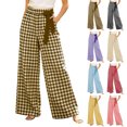 thumbnail image 1 of Women's Pants Dqueduo Women's High-Waisted Plaid Wide-Leg Pants – Casual Elastic Waist Trousers with Pockets Brown XXL, 1 of 7