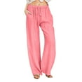 thumbnail image 1 of Women's Pants Elastic Waist Drawstring Casual Solid Relaxed Fit Durable Daily Breathable Trendy Full Watermelon Red Long Shorts Sizes M, 1 of 7