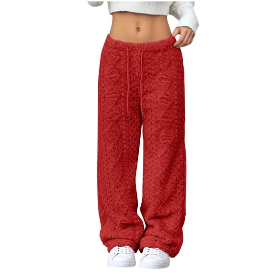 Women's Pants Fall Long Sweatpants for Women Loose Straight Tube Warm Elastic Waist Elastic Drawstring Pants with Pockets