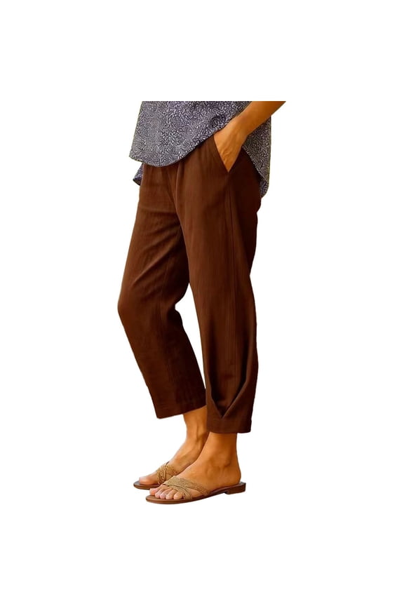 Women's Pants Fashion Casual Pants For Women Cotton And Linen Casual Loose Solid Color Elastic Waist Pocket Straight Leg Pants