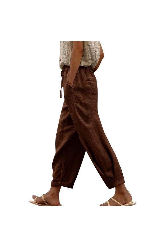 Women's Pants Fashion Casual Pants For Women Cotton And Linen Spring Pants Solid Color Casual Daily Side Pocket Elastic Waist Pants
