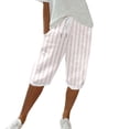 thumbnail image 1 of Women's Pants Fashion Casual Pants For Women Cotton And Linen Striped Pocket Elastic Casual Quarter, 1 of 3