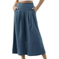 thumbnail image 1 of Women's Pants Fashion Casual Pants For Women Cotton Elastic Waist Wide Leg Capris Pocket Casual Loose, 1 of 5
