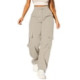 thumbnail image 1 of Women's Pants Fashion Casual Pants For Women Daily Elastic Waist Pockets Straight Solid Color Casual Loose Pockets Cargo Long Trousers, 1 of 7