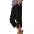 thumbnail image 1 of Women's Pants Fashion Casual Pants For Women For Casual Summer Elastic High Waist Linen Pant Straight Leg Cropped Trouser, 1 of 4