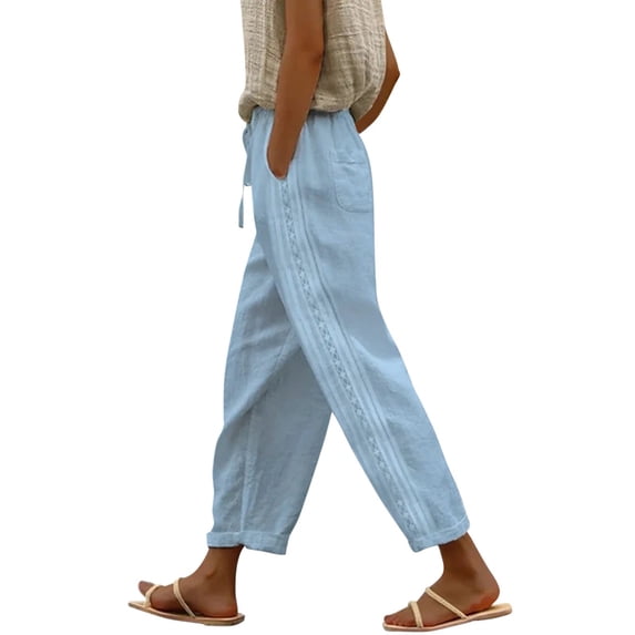Women's Pants Fashion Casual Pants For Women High Waist Drawstring Capri With Pockets Wide Leg Cropped For