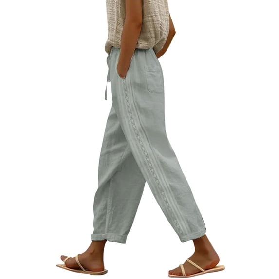 Women's Pants Fashion Casual Pants For Women High Waist Drawstring Capri With Pockets Wide Leg Cropped For
