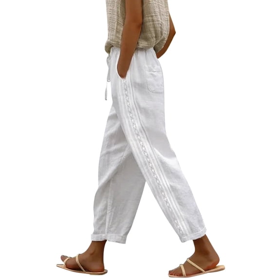 Women's Pants Fashion Casual Pants For Women High Waist Drawstring Capri With Pockets Wide Leg Cropped For