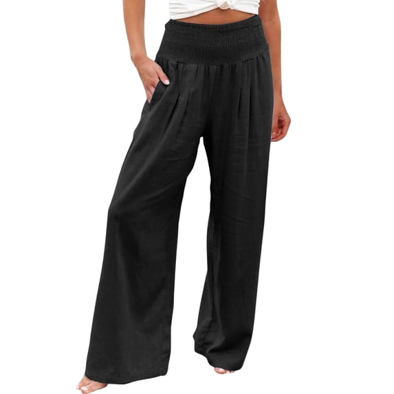 Women's Pants Fashion Casual Pants For Women Linen Summer Wide Leg High Waist Casual Pant 2026 Beach Travel Vacation Outfits