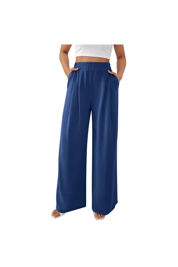 Women's Pants Fashion Casual Pants For Women Linen Summer Wide Leg Work Dress Casual Slacks Business Pant Cotton Linen Trouser With Pockets