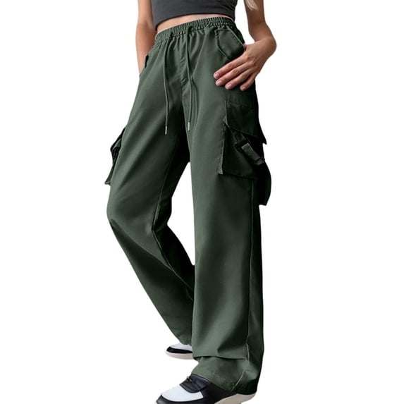 Women's Pants Fashion Casual Pants For Women Pocket Cargo Trendy Elastic Waist Design Loose Tie Leggings