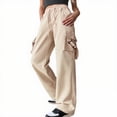 thumbnail image 1 of Women's Pants Fashion Casual Pants For Women Pocket Cargo Trendy Elastic Waist Design Loose Tie Leggings, 1 of 5
