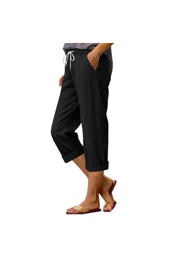 Women's Pants Fashion Casual Pants For Women Solid Color Cotton And Linen Casual Cropped Pants