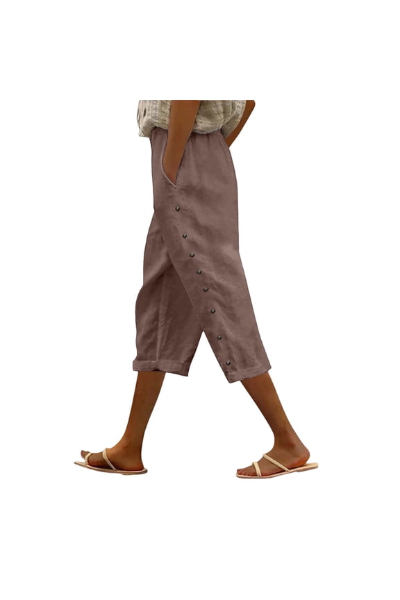 Women's Pants Fashion Casual Pants For Women Solid Color Elastic Cropped Pants Casual Linen Cotton Trousers