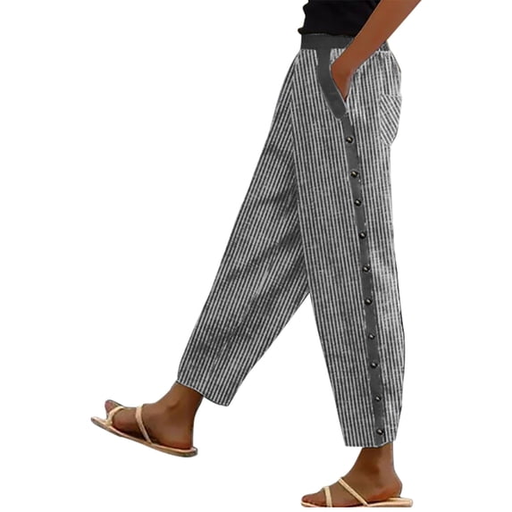 Women's Pants Fashion Casual Pants For Women Solid Color Striped Buttoned Cropped Trousers