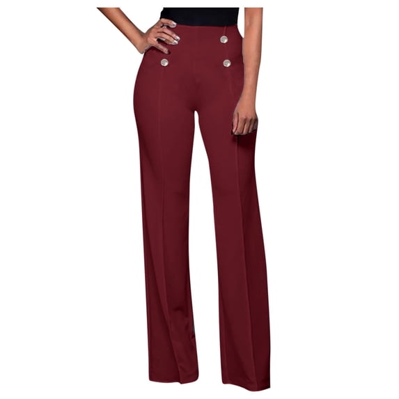 Women's Pants Fashion Casual Pants For Women Solid Waisted Cut Boot Legs Trousers High Casual Loose