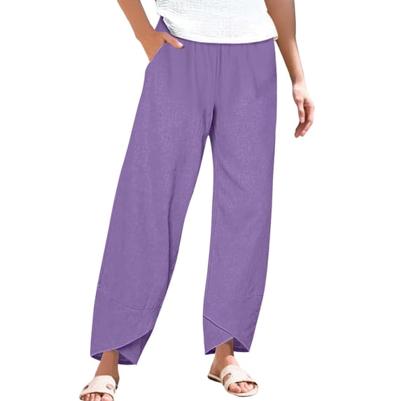 Women's Pants Fashion Casual Pants For Women Spring And Summer Elastic Waist Cotton Linen Loose Casual Home
