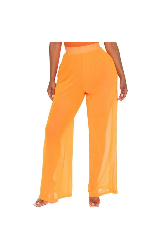 Women's Pants Fashion Casual Pants For Women Swim Trunks See Through Mesh Covering Bikini Bottom Elastic Waist Wide Legs