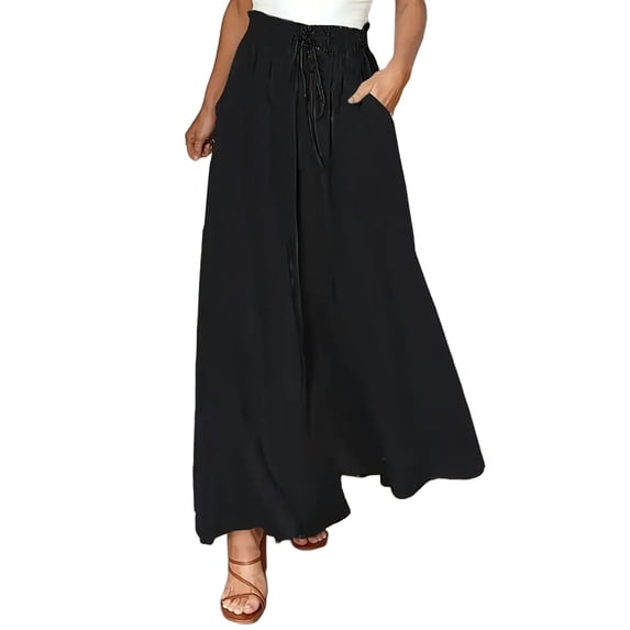 Women's Pants Fashion Casual Pants For Women Wide Leg Flowy Drape Ruffle Waist