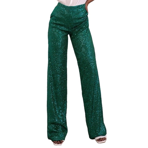 Women's Pants Fashion Casual Pants For Women Wide Leg Sequin Elastic High Waisted Glitter Dance