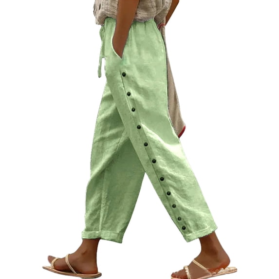Women's Pants Fashion Casual Pants For Women Casual Spring And Autumn Japanese Wide Leg Lazy Cotton And Linen Solid Color Casual Elastic Loose Trousers