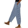 thumbnail image 1 of Women's Pants Fashion Casual Pants For Women Cotton And Linen Striped Elastic Waistband High Waistband Pocket Side Buttons Nine Point Loose Casual Straight Leg, 1 of 5