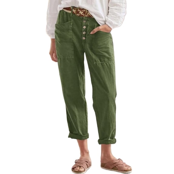 Women's Pants Fashion Plus Size Pants Stretch High Waisted Straight Wide Leg With Breasted Cotton Loose Casual With Pockets