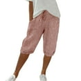 thumbnail image 1 of Women's Pants Fashion Shorts For Women Elastic Waist Striped Casual Short Loose Cotton And Linen Shorts, 1 of 7