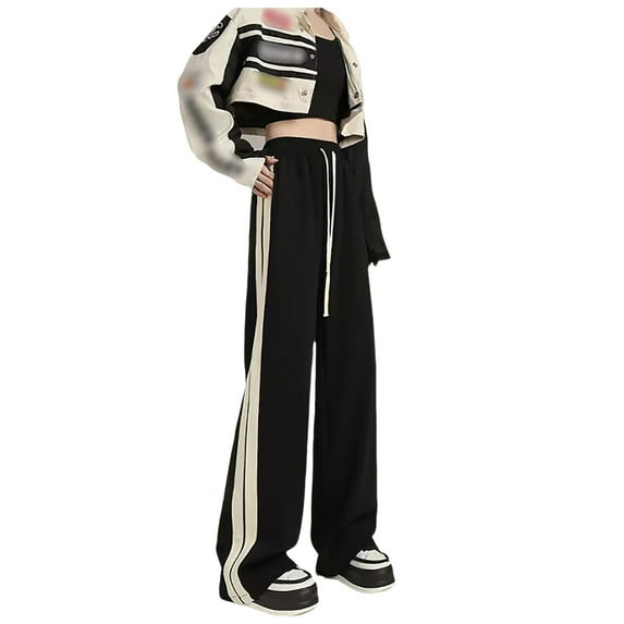 Women's Pants Fashion Side Striped Pants Brown Sweatpants Straight Leg Sports Black Trousers Pants for Women XXL