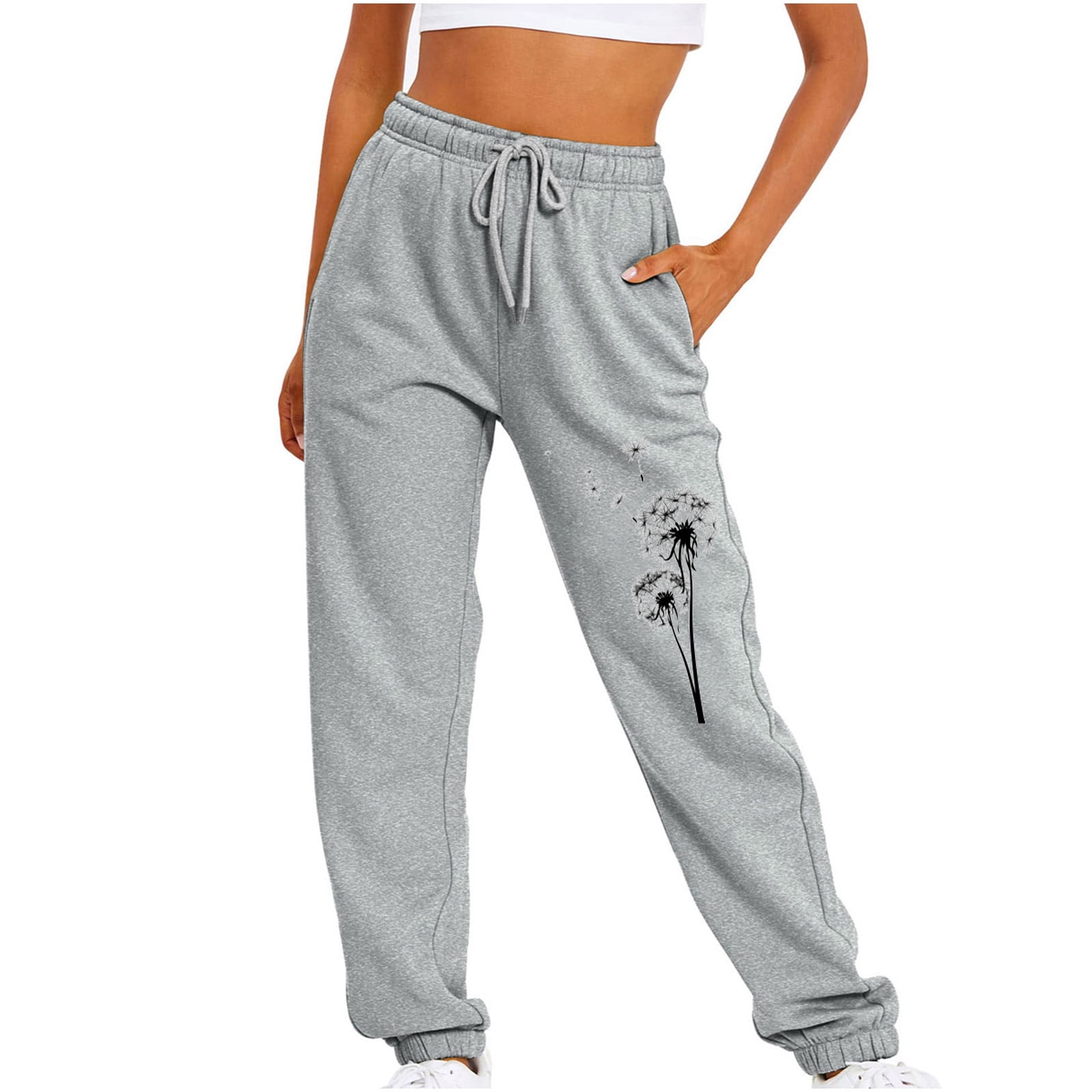 Women's Pants Fitness Sport Relaxed Loose Printing Elastic Waist Long  Sweatpants Ladies Joggers Soft Workout Trousers (XX-Large, GrayA3) 