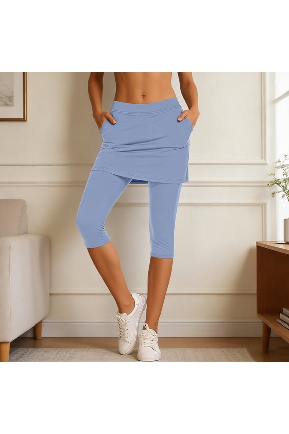 Women's Pants Golf Skort 7/8 Length Tight Fit Tennis Pants Skirt with Pockets Stretchy Athletic Light Blue Dress Slacks for Women