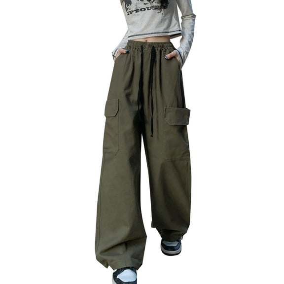 Women's Pants Gothic Y2k Cargo Baggy Wide Leg Vintage Casual Harajuku Trousers for Girls Streetwear