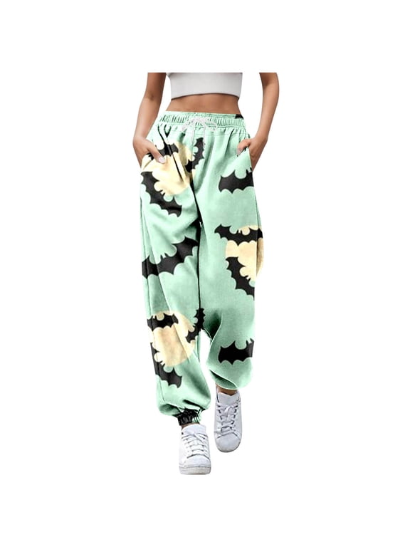 Women's Pants Festival Sweatpants Printed Drawstring With0Pockets Cartoon Mint Green Womens Trousers S