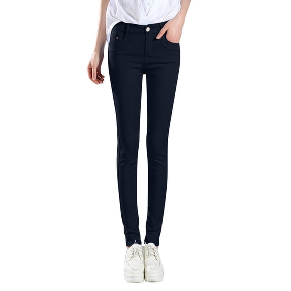 Women's Pants High Rise Fashion Jean Classic Solid Color Ankle Jeans Casual Regular Tight Fitting Jeans Blue