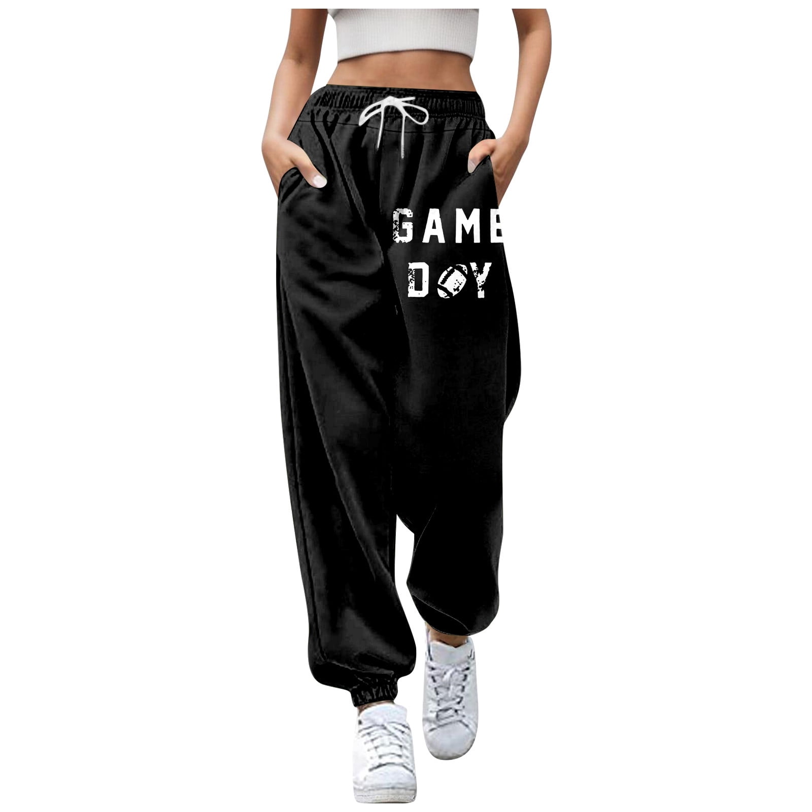 High Waist Long Pant Trousers with Pocket Satin Jogger Pants