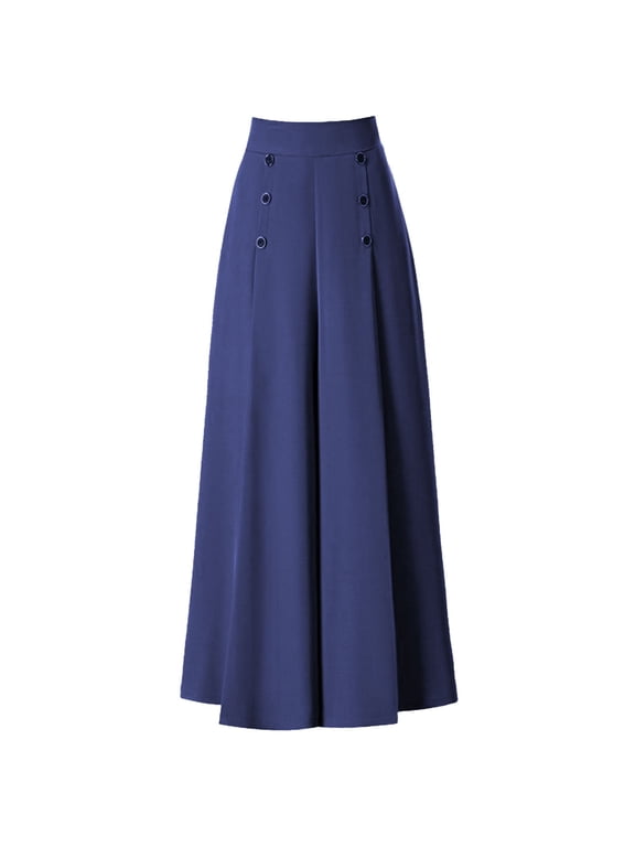 Women's Pants, High Waist Loose Slim Nine Points Culottes, Pleated Wide Leg Middle Aged Casual Swing Daily Bottoms