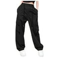 thumbnail image 1 of Women's Pants High Waist Parachute Cargo Pants with Pockets Comfortable Black Womens Trousers L, 1 of 5